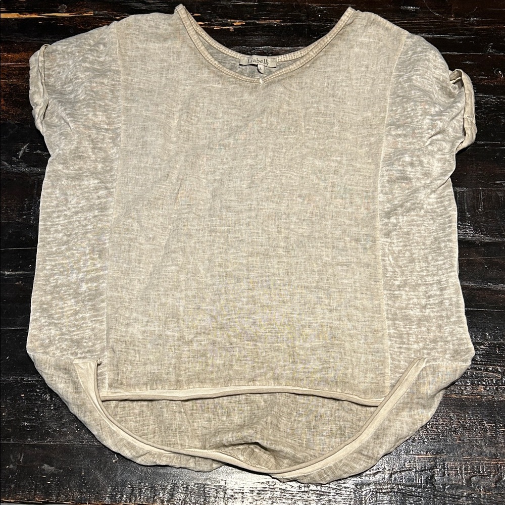 NEW! LIABELLA 100% Italian linen Light taupe Short Sleeve Top